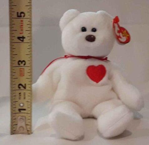 Plush - Valentino TY Beanie Bear Toy - White Bear with Heart - Grannies Garage