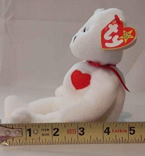 Plush - Valentino TY Beanie Bear Toy - White Bear with Heart - Grannies Garage