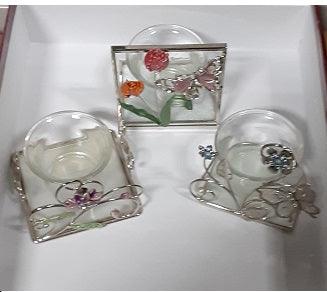 Richesco Votive Holders Butterfly and Flowers set of 3