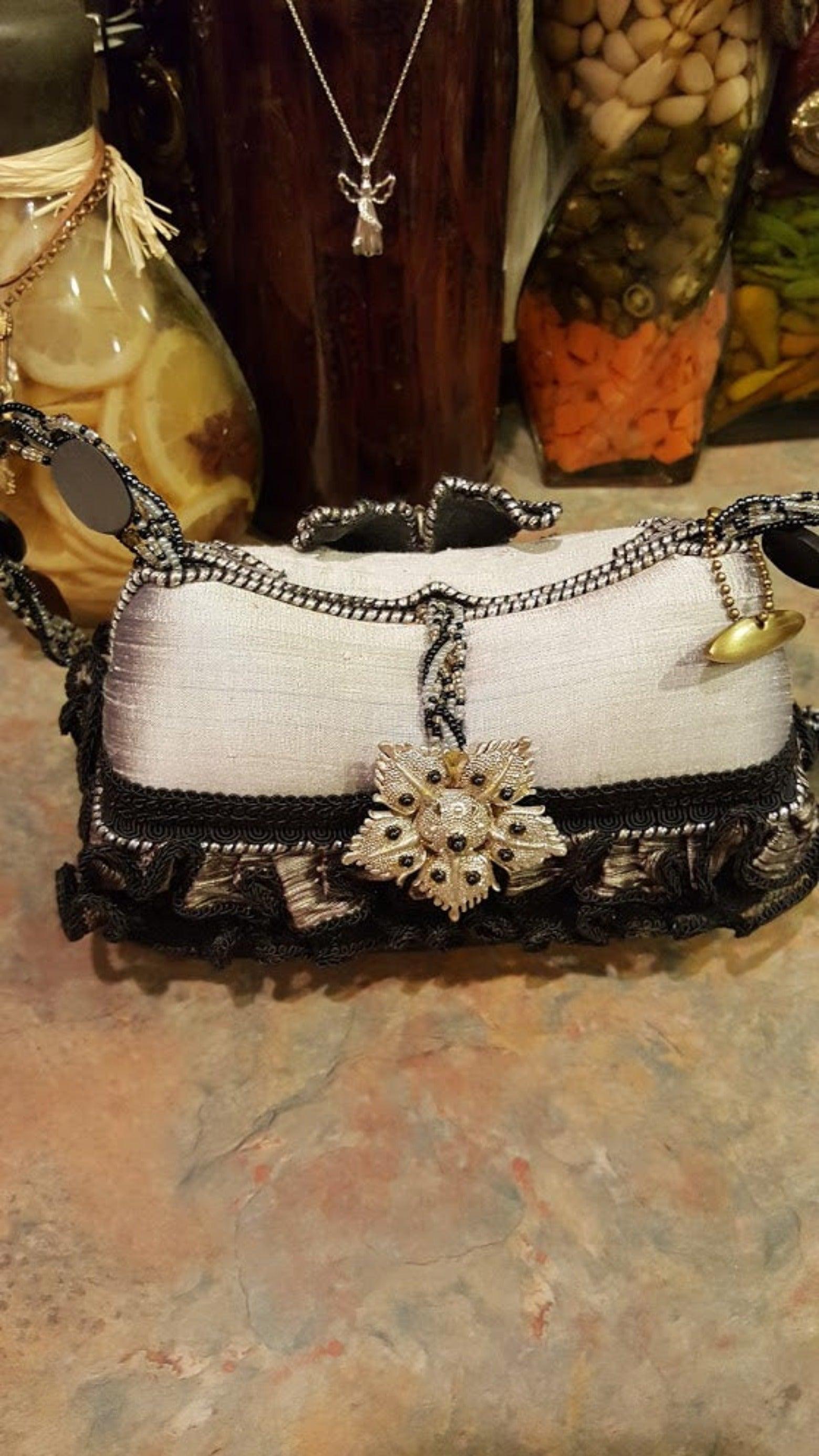 Mary Frances Hand Bag Black & Grey Ornate Retired Design - Grannies Garage