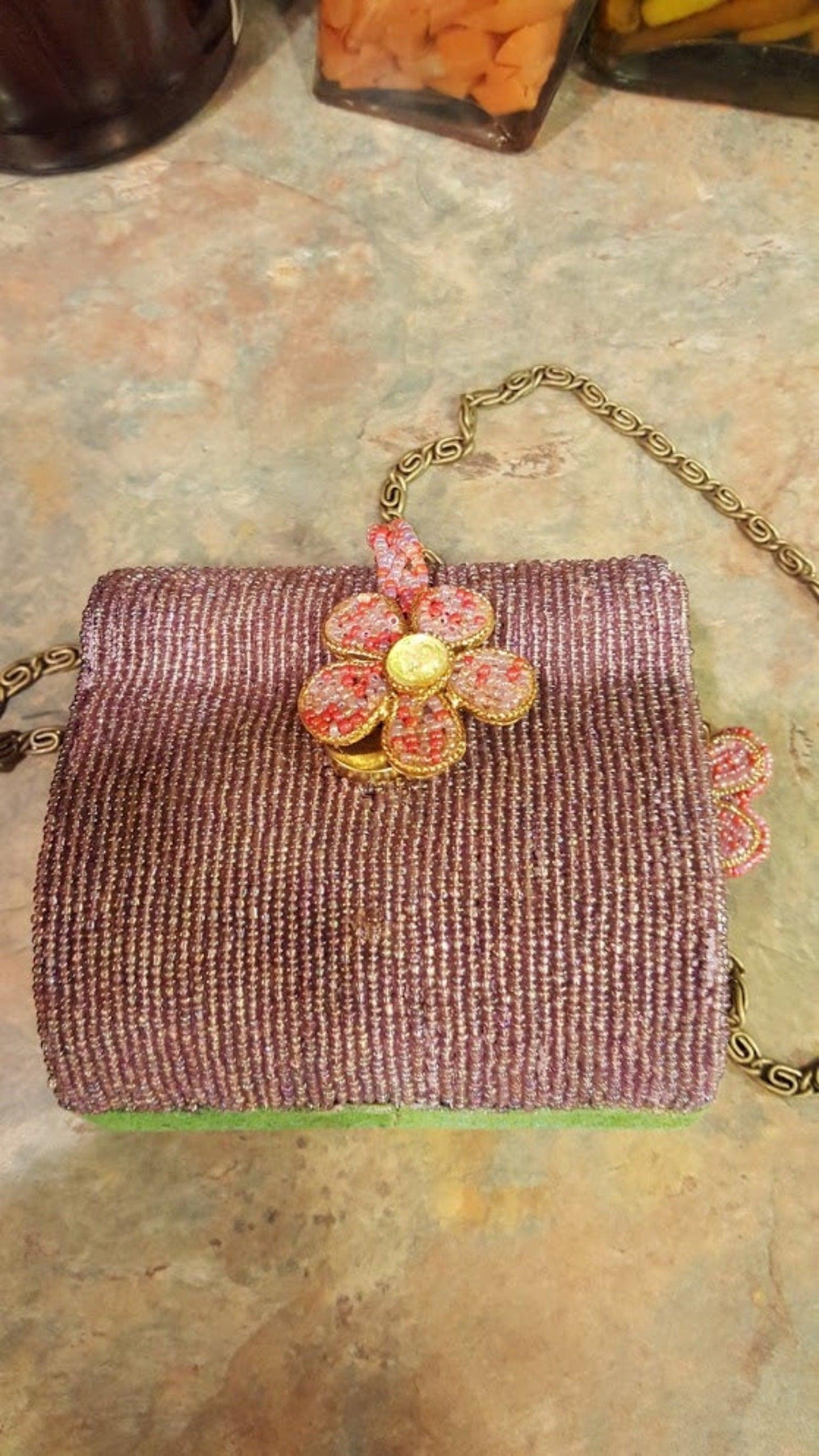 Mary Frances Hand Bag with a Dragonfly & Flower Retired Design - Grannies Garage