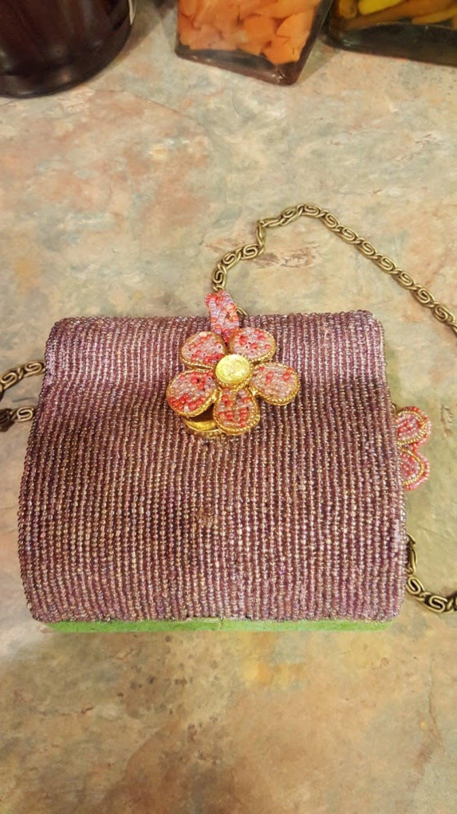 Mary Frances Hand Bag with a Dragonfly & Flower Retired Design - Grannies Garage