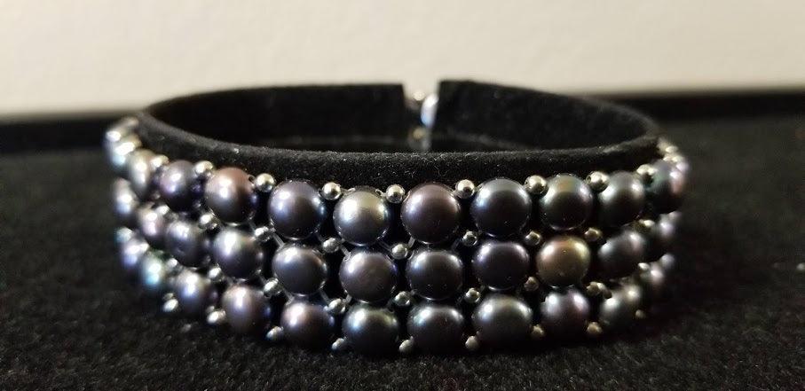 Jewelry - Sterling Silver Freshwater Cultured Pearl 3 Row Stretch Bracelet - Choice of Five Colors - Grannies Garage