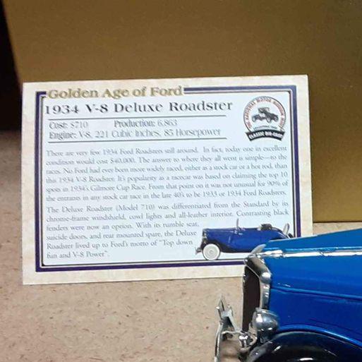 Classic Car - 1934 Ford v8 deluxe roadster Model car - Grannies Garage