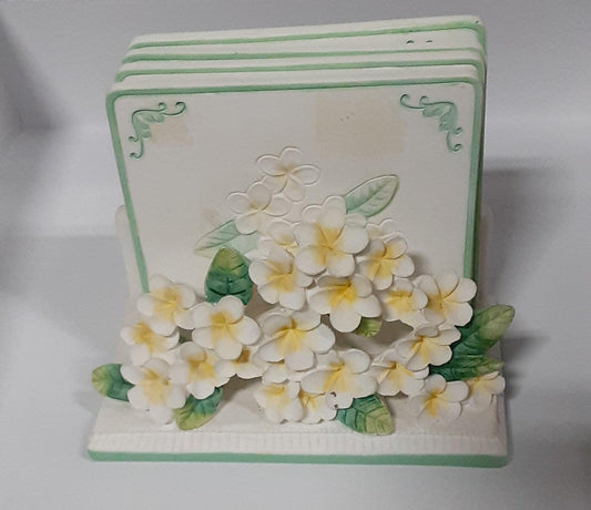 Richesco Floral Yellow Green Coaster Set of 4 and holder - Grannies Garage