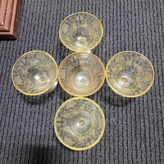 Vintage 5 Sherbet Depression Glass - yellow - Grannies Garage