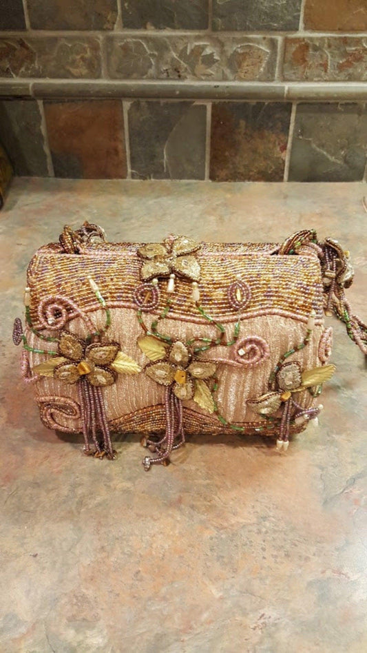 Mary Frances Pink Hand Bag with Three Flowers on the Front Retired Design - Grannies Garage