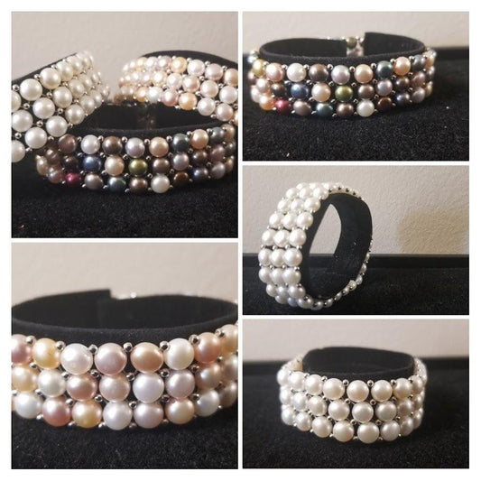 Jewelry - Sterling Silver Freshwater Cultured Pearl 3 Row Stretch Bracelet - Choice of Five Colors - Grannies Garage