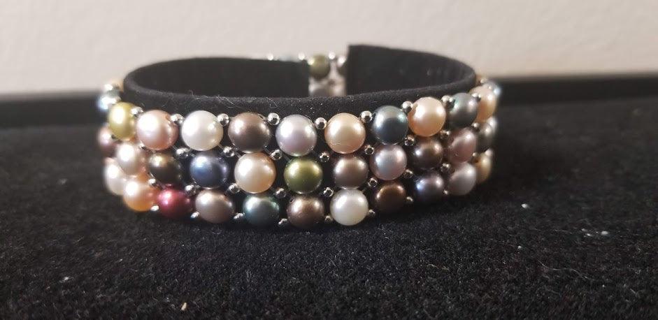 Jewelry - Sterling Silver Freshwater Cultured Pearl 3 Row Stretch Bracelet - Choice of Five Colors - Grannies Garage