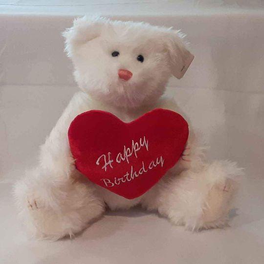 Plush - Happy Birthday - White Bear with Heart - Grannies Garage