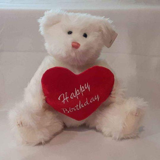 Plush - Happy Birthday - White Bear with Heart - Grannies Garage