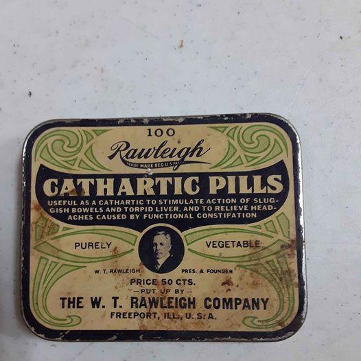 Antique vintage Rawleigh Cathartic pills tin box - Grannies Garage