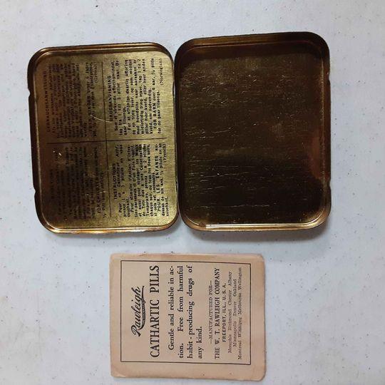 Antique vintage Rawleigh Cathartic pills tin box - Grannies Garage