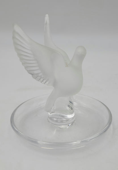 Lalique Crystal Thaile Dove Wings Spread Motif Trinket Ring Pin Nut Dish France