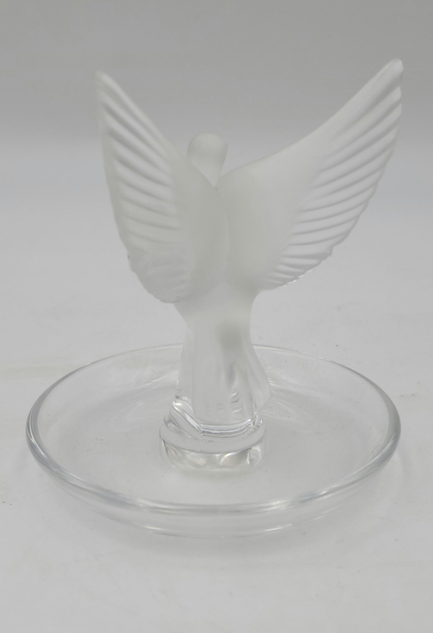 Lalique Crystal Thaile Dove Wings Spread Motif Trinket Ring Pin Nut Dish France