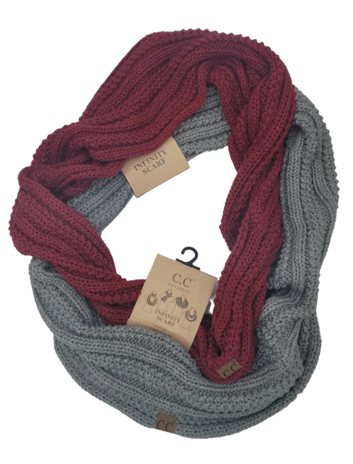 Accessories - Ribbed Infinity Scarves (Set of 2) Burgundy and Lt Grey-- NEW with TAGS