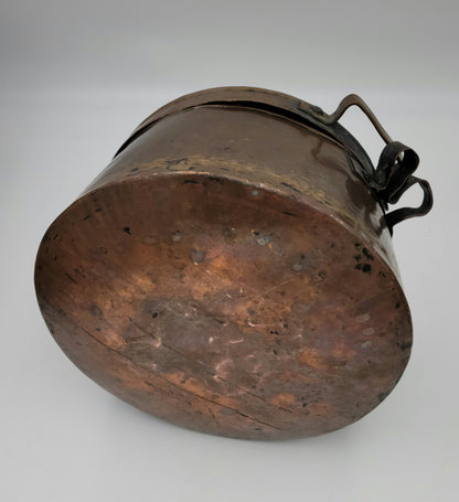 Turkish / Mediterranean Patinated Tinned Copper Two-Handle Cooking Vessel Pot and Lid. Old Decorative Metalware Container