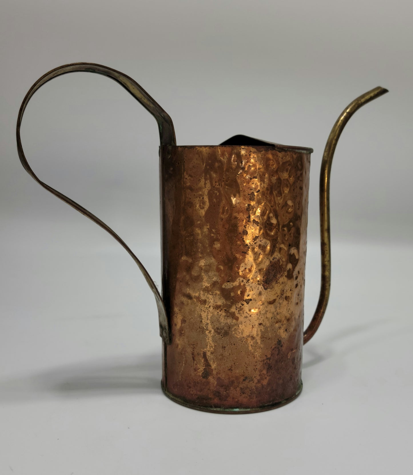 Vintage Hammered Copper and Brass Watering Can Plant Pot with Patina