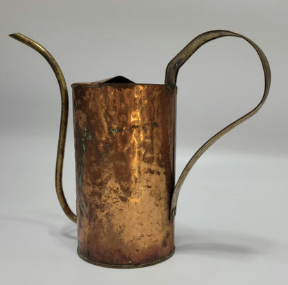 Vintage Hammered Copper and Brass Watering Can Plant Pot with Patina