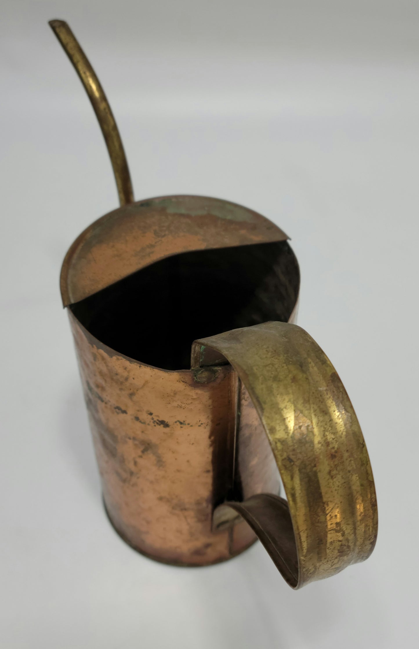 Vintage Hammered Copper and Brass Watering Can Plant Pot with Patina