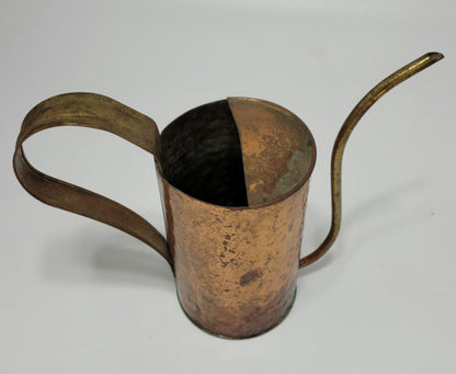 Vintage Hammered Copper and Brass Watering Can Plant Pot with Patina