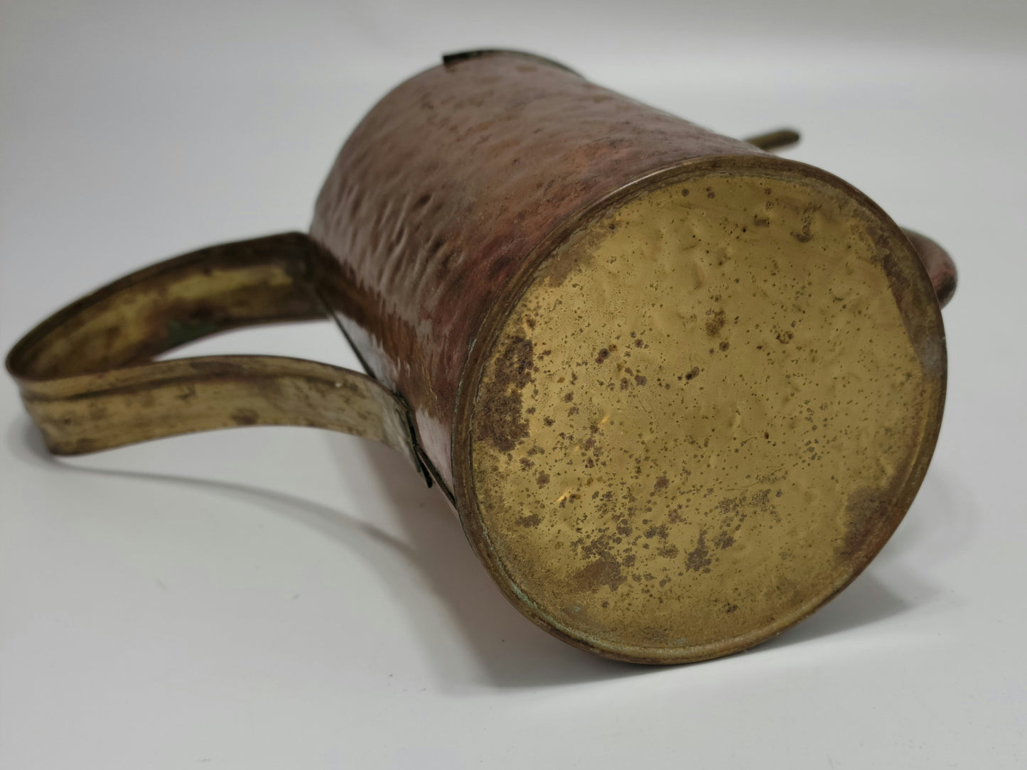 Vintage Hammered Copper and Brass Watering Can Plant Pot with Patina