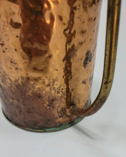 Vintage Hammered Copper and Brass Watering Can Plant Pot with Patina