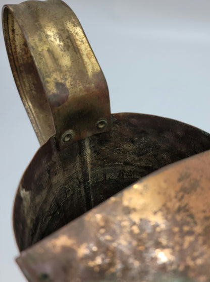 Vintage Hammered Copper and Brass Watering Can Plant Pot with Patina