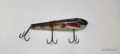 Wood Black and Red with White and Red Belly-Open Mouth - MUSKIE-SALMON-LAKE TROUT-PIKE LURE 8"