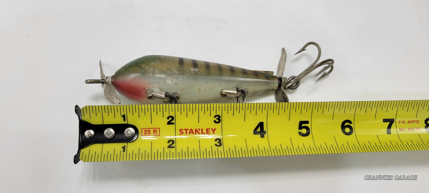 Vintage Green and Yellow. Yellow Eyes, 2 spinners "Cisco Kid Topper" 5" Lure- 3 Hooks