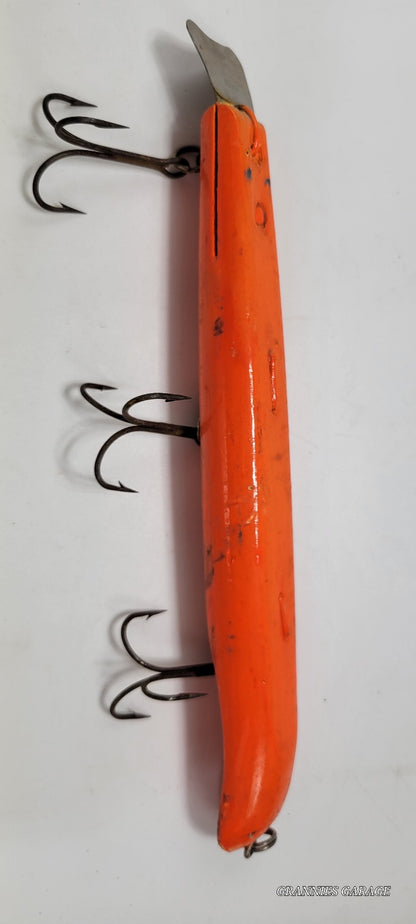 3 Hook Wood Orange 9 " fishing lure Muskie, Salmon, or Large Fish