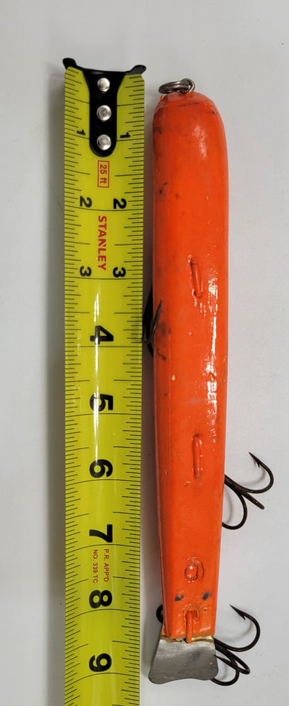 3 Hook Wood Orange 9 " fishing lure Muskie, Salmon, or Large Fish