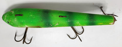 GREEN, YELLOW, IVORY, RED 10" WOOD 3 HOOK FISHING LURE- MUSKIE, SALMON, LARGE BASS AND MORE!