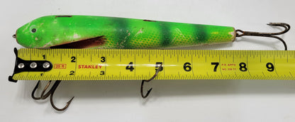 GREEN, YELLOW, IVORY, RED 10" WOOD 3 HOOK FISHING LURE- MUSKIE, SALMON, LARGE BASS AND MORE!