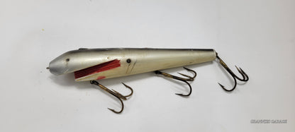 GREY, IVORY RED BLACK 3 HOOK WOOD CRANKBAIT- 10" FISHING LURE- MUSKIE, SALMON, LARGE BASS AND OTHER LARGE FISH.