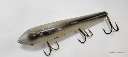 GREY, IVORY RED BLACK 3 HOOK WOOD CRANKBAIT- 10" FISHING LURE- MUSKIE, SALMON, LARGE BASS AND OTHER LARGE FISH.