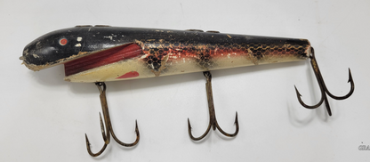 Wood Black and Red with White and Red Belly-Open Mouth - MUSKIE-SALMON-LAKE TROUT-PIKE LURE 8"