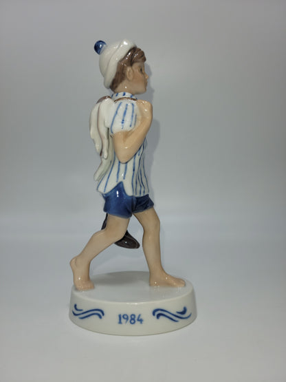 Bing And Grondahl Figurine Of The Year 1984 Peter with Barefeet and Fish by Soren Brunoem