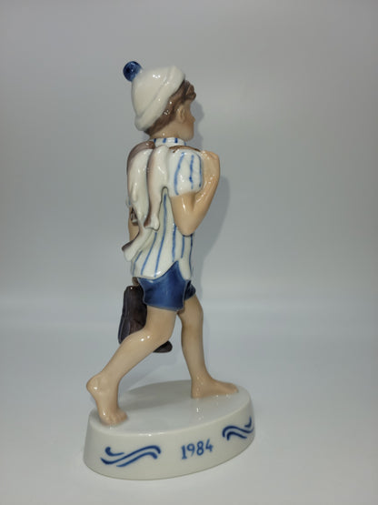 Bing And Grondahl Figurine Of The Year 1984 Peter with Barefeet and Fish by Soren Brunoem