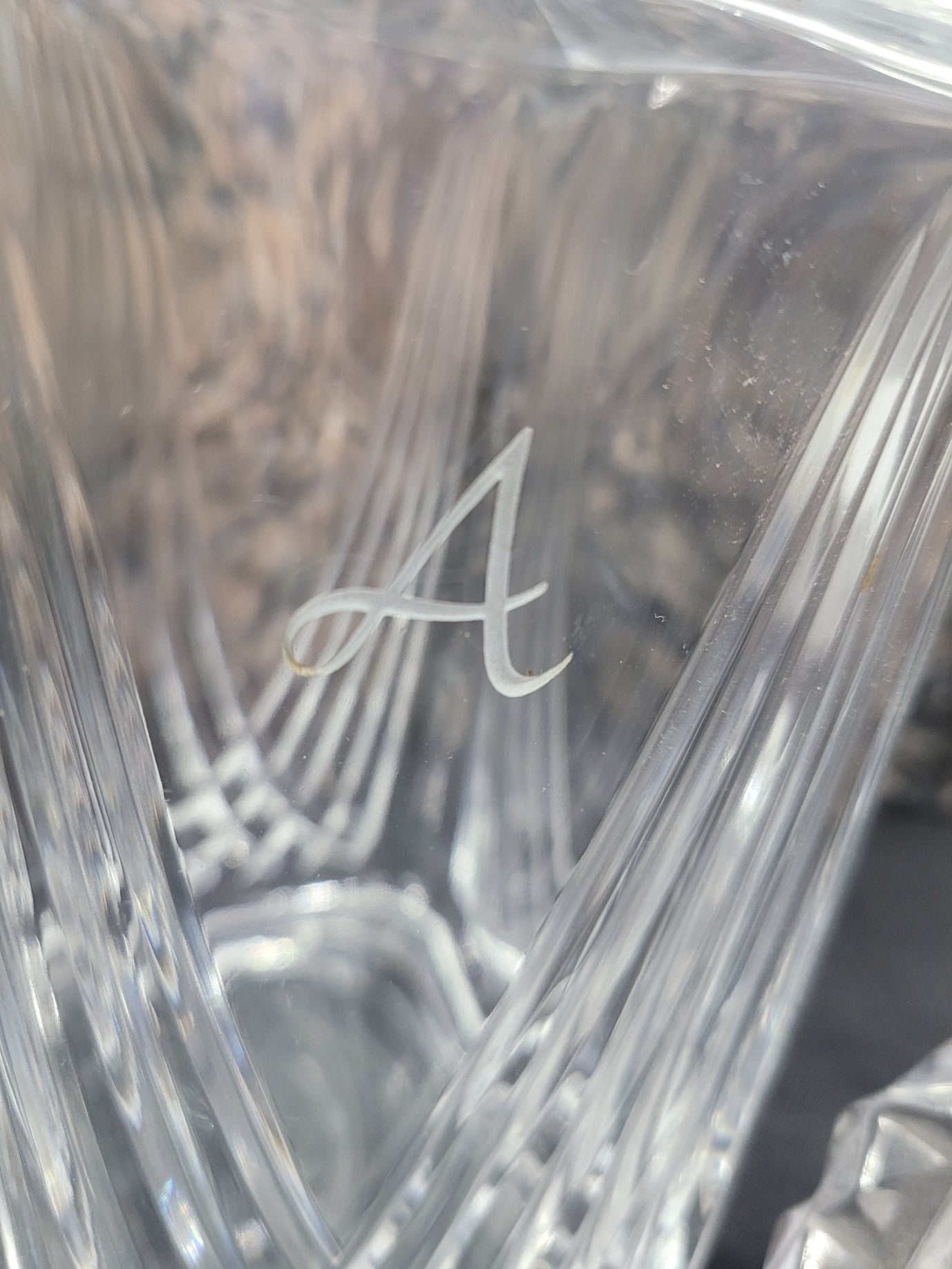 Crystal Glass Decanter Monogrammed with an "A" with Stopper