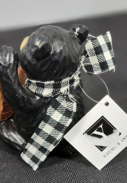 4" Black Bear figurine with sign" Welcome to our Den"