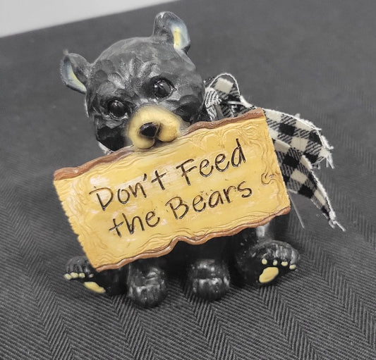 4" Black Bear figurine with sign" Don't Feed the Bears"
