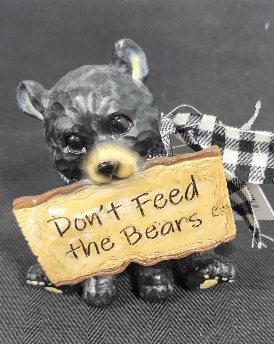 4" Black Bear figurine with sign" Don't Feed the Bears"