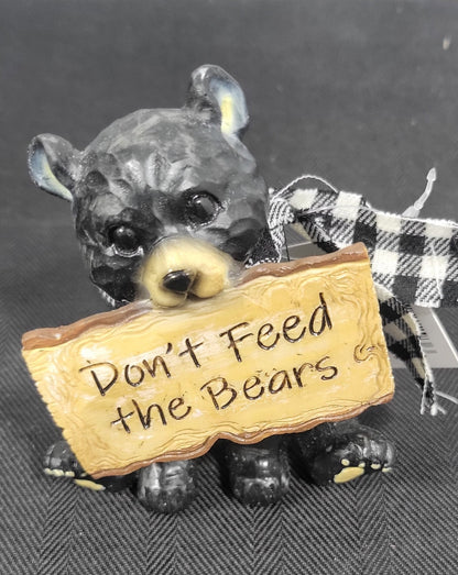 4" Black Bear figurine with sign" Don't Feed the Bears"