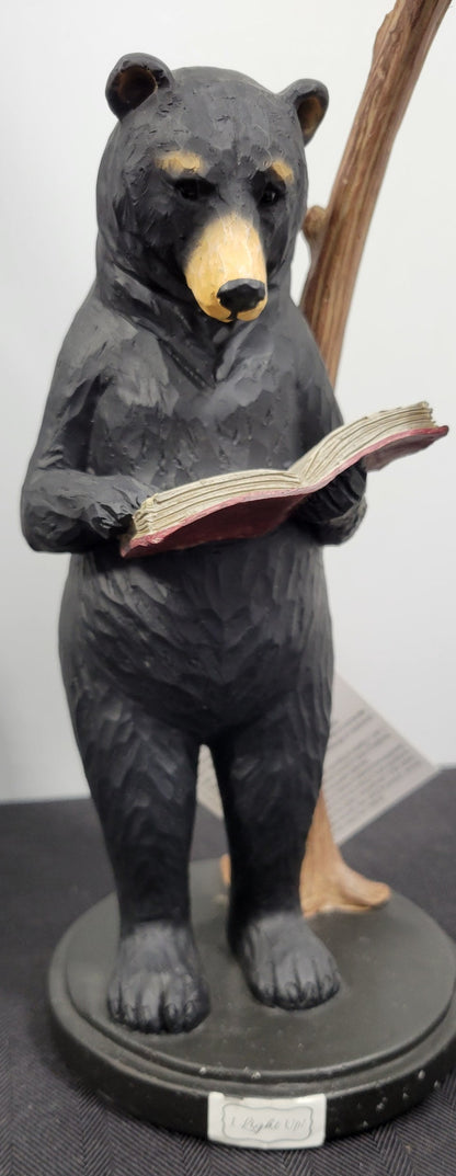 14" Standing Black Bear figurine reading by the lighted lantern. Young's Art  NEW