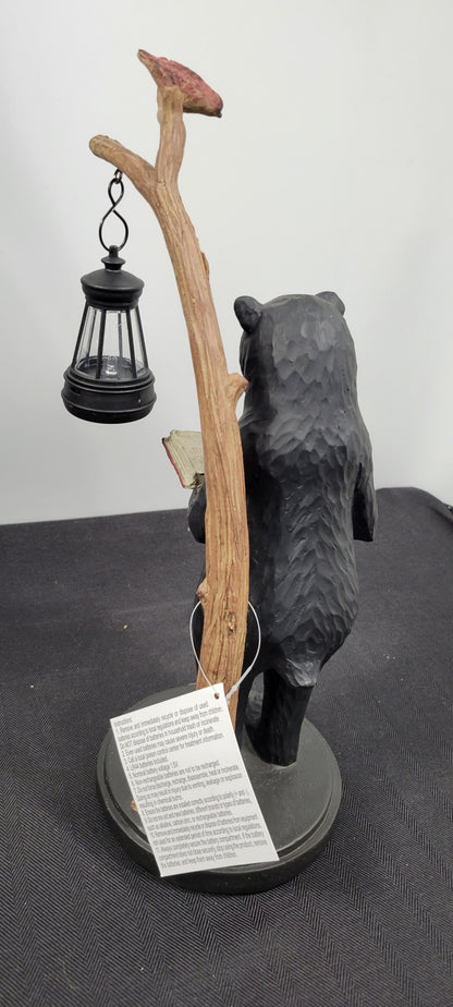 14" Standing Black Bear figurine reading by the lighted lantern. Young's Art  NEW