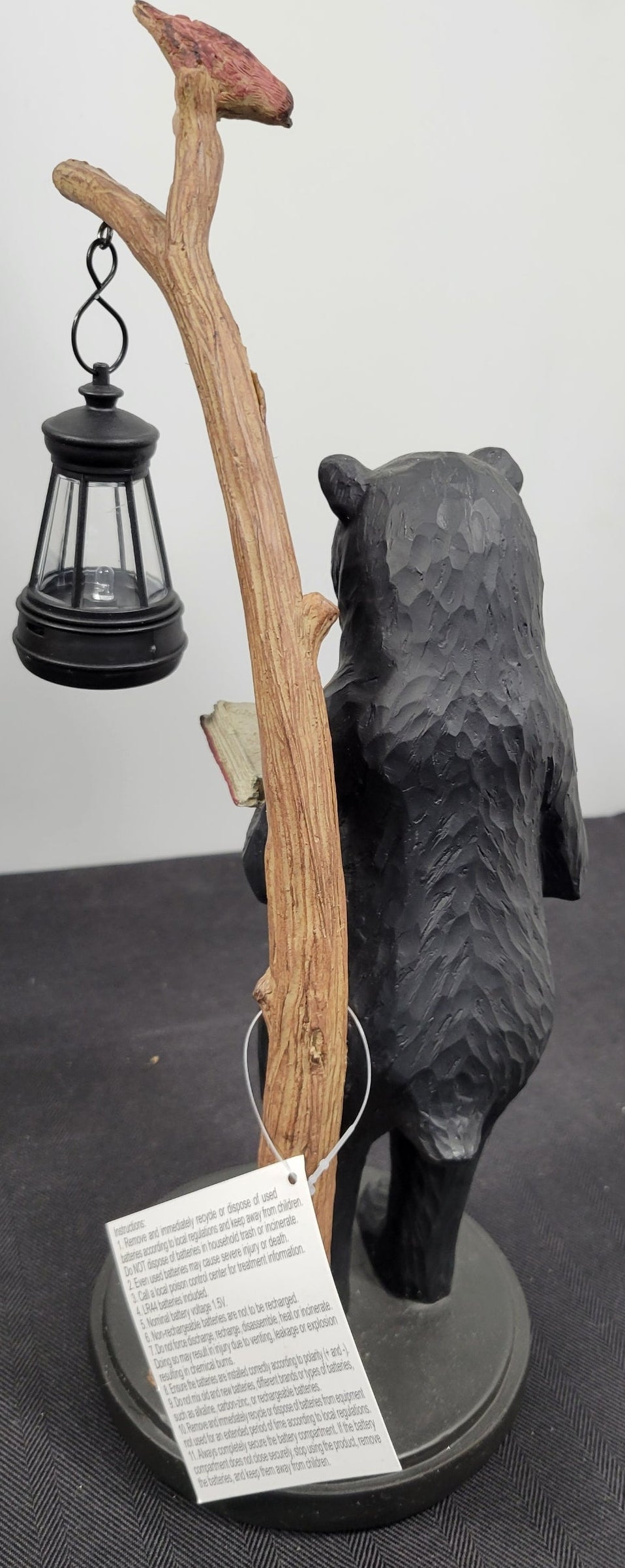 14" Standing Black Bear figurine reading by the lighted lantern. Young's Art  NEW