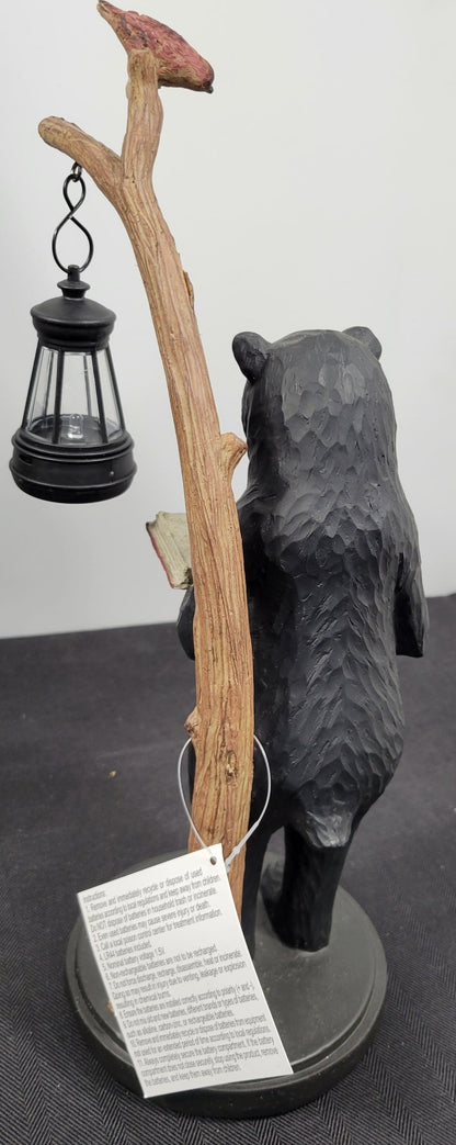 14" Standing Black Bear figurine reading by the lighted lantern. Young's Art  NEW