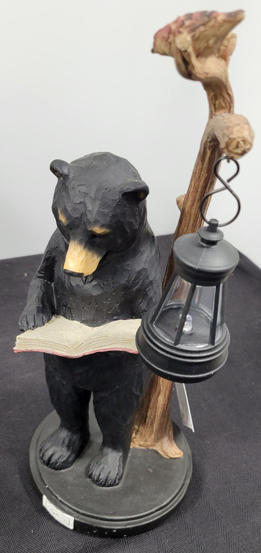 14" Standing Black Bear figurine reading by the lighted lantern. Young's Art  NEW