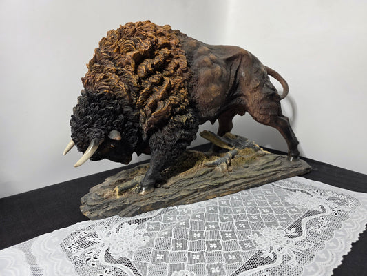 Home Decor - 19.5" Large Black and Brown American Buffalo Pawing Display Figurine